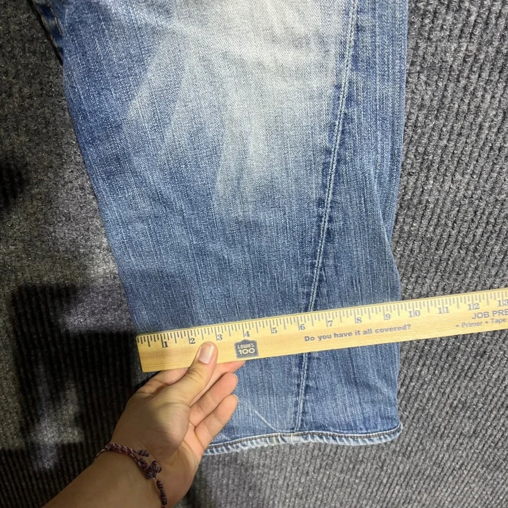 True Religion Joey Jeans Mens 32 Blue Distressed Flare Twisted Seam Made in USA